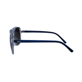 Side View of 'Zenith' sunglasses with a sleek design, featuring a clear frame and dark lenses, is best for driving.