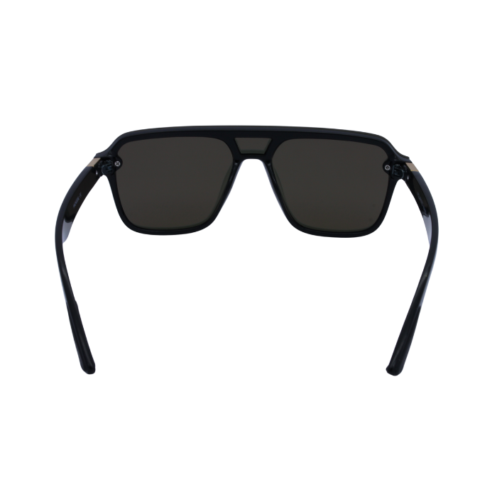 Back View of 'Amalfi' sunglasses featuring a black frame with gold accents and dark lenses.