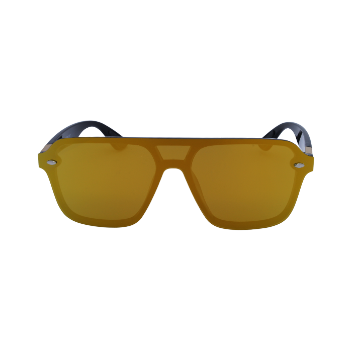 A pair of 'Amalfi' sunglasses featuring a black frame with gold accents and dark yellow lenses.