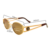 Dimension of A pair of 'Regina' women's sunglasses with a silver metal frame.