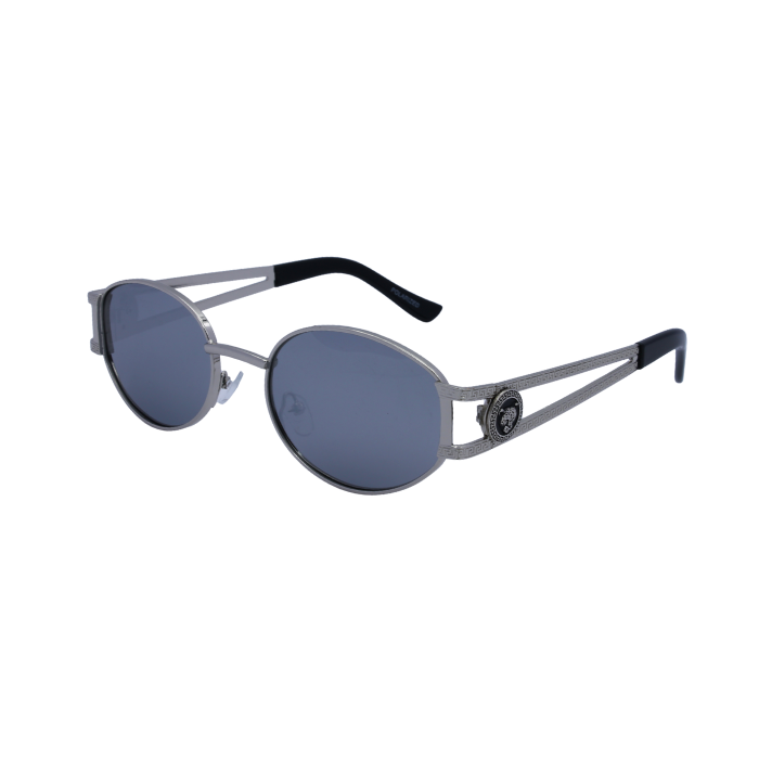 A pair of 'Regina' women's sunglasses with a silver metal frame and blue polarized lenses.