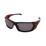 A pair of 'Edge' unisex sunglasses with black frame and red accents, and polarized grey lenses.