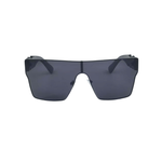 Black sunglasses with a shield design on a white background