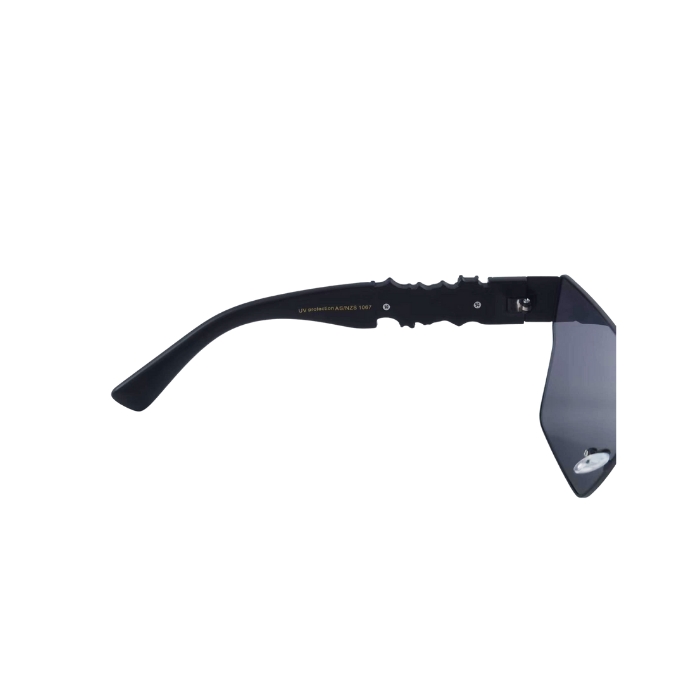 Black curved tool with a blade on a white background