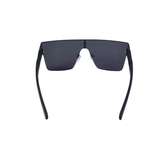 Black sunglasses with a flat-top design on a white background