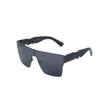 Black sunglasses with a reflective lens on a white background