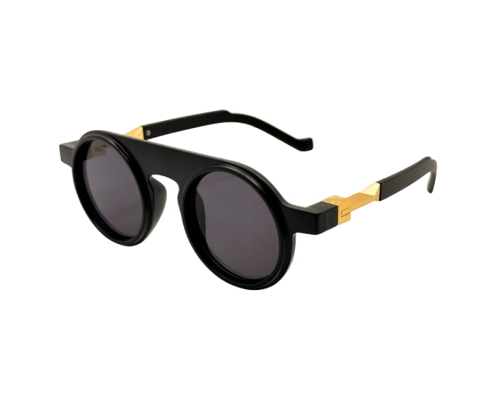 Black and gold sunglasses on a white background