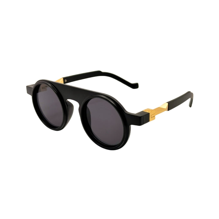 Black and gold sunglasses on a white background