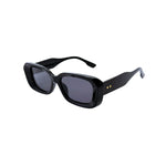 Black sunglasses with a glossy finish on a white background