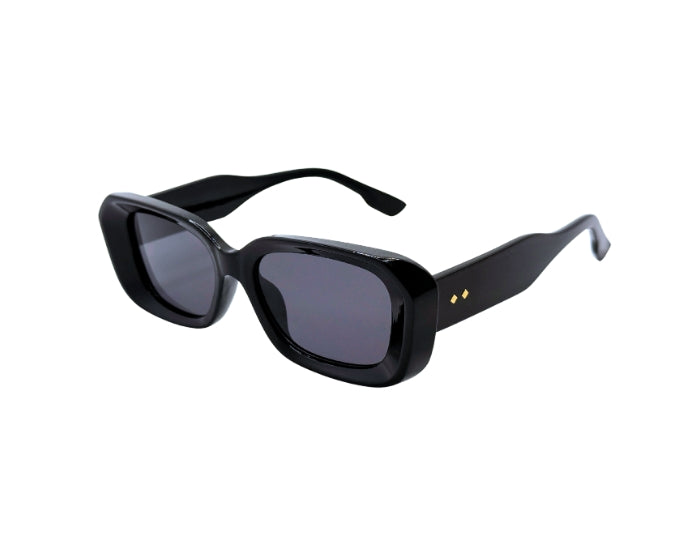 Black sunglasses with a glossy finish on a white background
