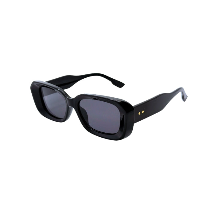 Black sunglasses with a glossy finish on a white background
