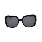 Black sunglasses with gold accents on a white background