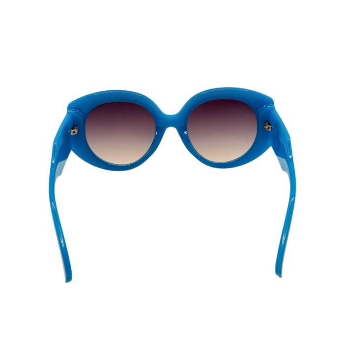 Blue sunglasses with gradient lenses on a white background