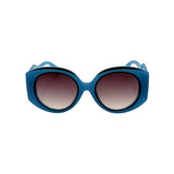 Blue sunglasses with gradient lenses on a white background
