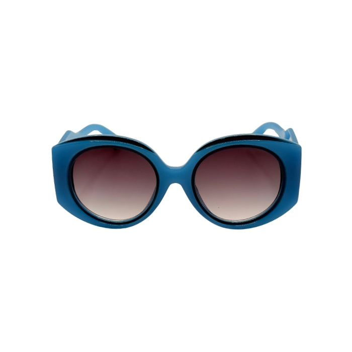 Blue sunglasses with gradient lenses on a white background