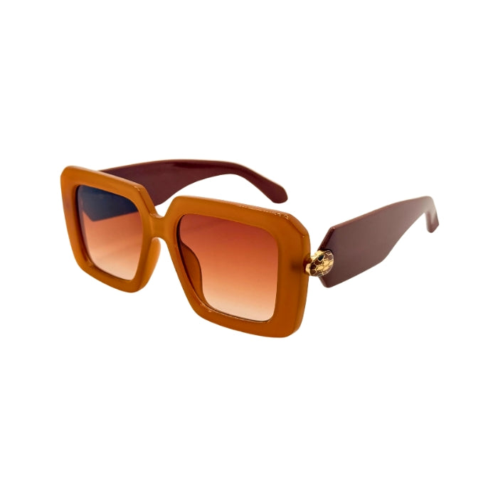 Brown sunglasses with a gradient lens on a white background