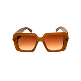 Brown sunglasses with gold accents on a white background