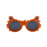 Orange sunglasses with a fish design on a white background