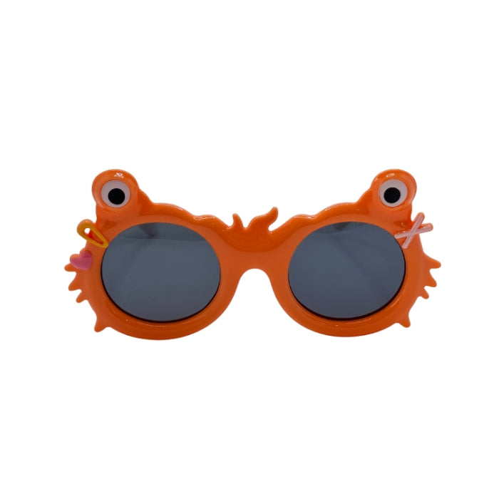 Orange sunglasses with a fish design on a white background