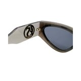 Foldable sunglasses with reflective lenses on a white background