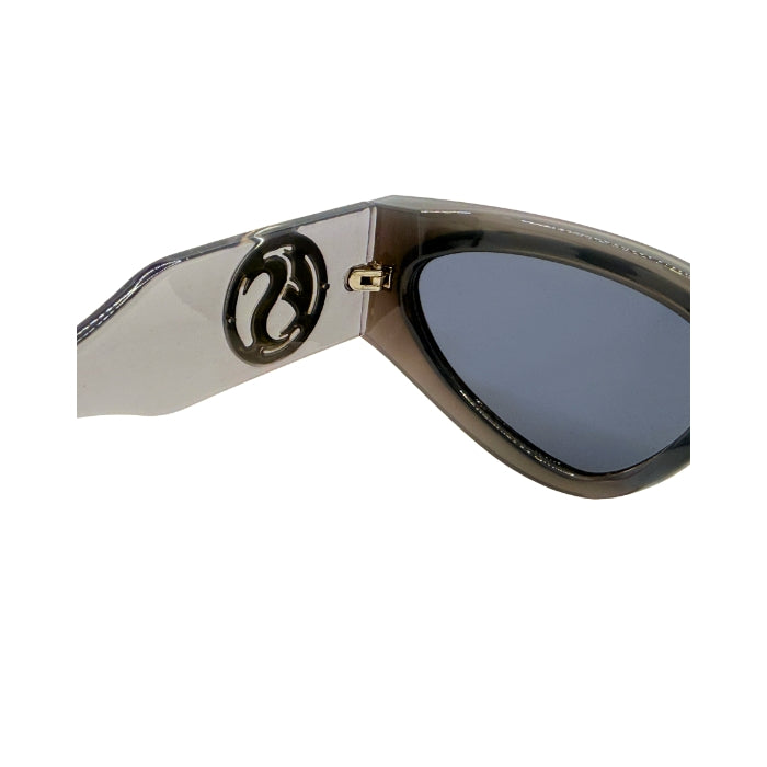 Foldable sunglasses with reflective lenses on a white background