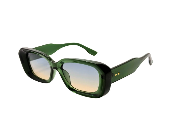 Green sunglasses with a gradient lens on a white background
