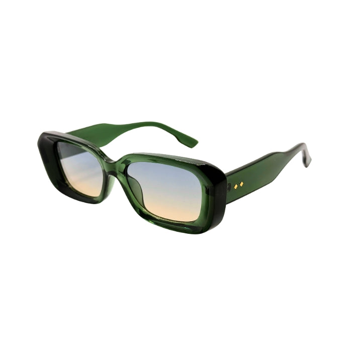 Green sunglasses with a gradient lens on a white background