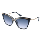 Sunglasses with black and gold frame on a white background