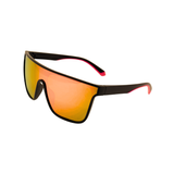 Sunglasses with orange lenses and black frame on a white background