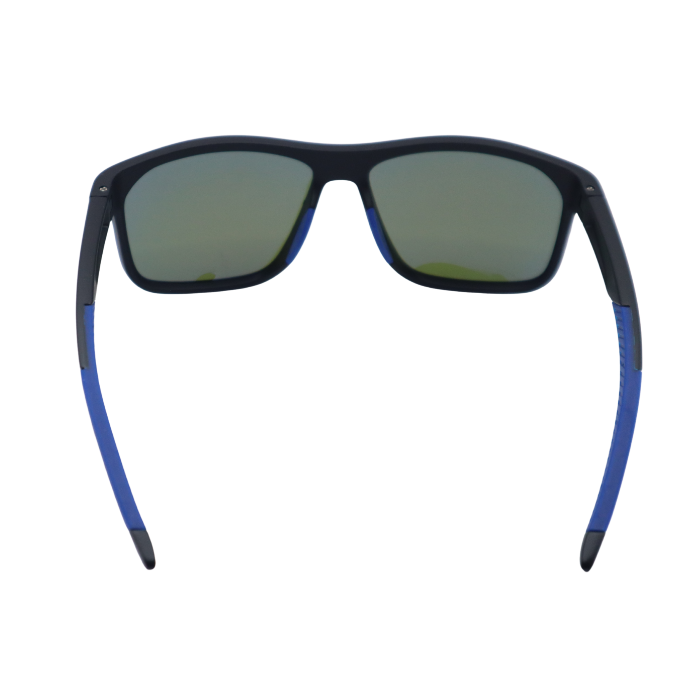 Sunglasses with black and blue frame on a white background