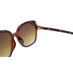 Sunglasses with tortoiseshell frame and brown gradient lenses on a white background