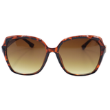 Sunglasses with a tortoiseshell frame and brown gradient lenses on a white background