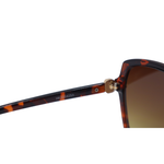 Sunglasses with tortoiseshell frame and brown lens on a white background
