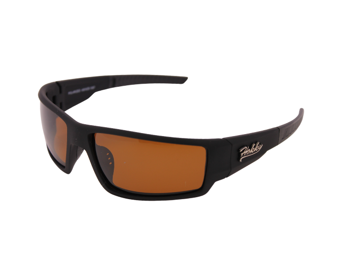 A pair of Hokky brand sunglasses with black frames and orange mirrored lenses.