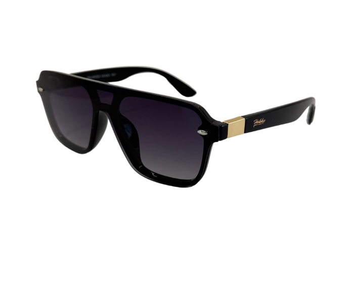 A pair of 'Amalfi' sunglasses featuring a black frame with gold accents and dark lenses.