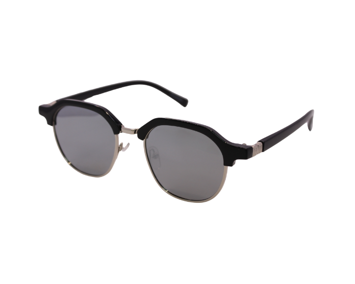 A pair of Hokky 'Bella' sunglasses with a round frame, featuring black and gold color accents and grey lenses.