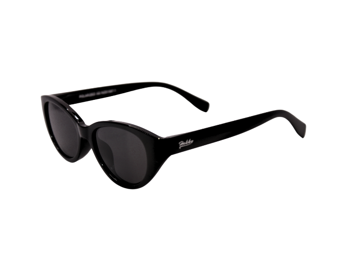 A pair of Black colour kids' sunglasses with a oval shape and flexible frame design.