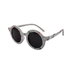 Children's round sunglasses with floral pattern on the frame, featuring polarized lenses.