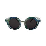 Children's round sunglasses with floral pattern on the frame, featuring uv protected lenses.