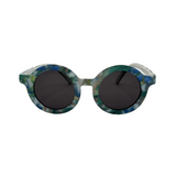 Children's round sunglasses with floral pattern on the frame, featuring uv protected lenses.