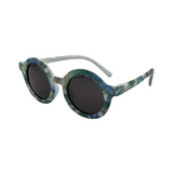 Children's round sunglasses with floral pattern on the frame, featuring anti glare lenses.
