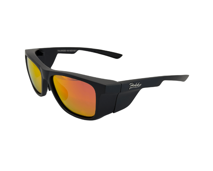 A pair of Black colour Hokky 'Horizon' sunglasses with polarised UV-protected yellow lenses and an adjustable bridge.