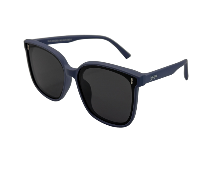A pair of navy blue kids' sunglasses with a full plastic frame and uv protected lenses.