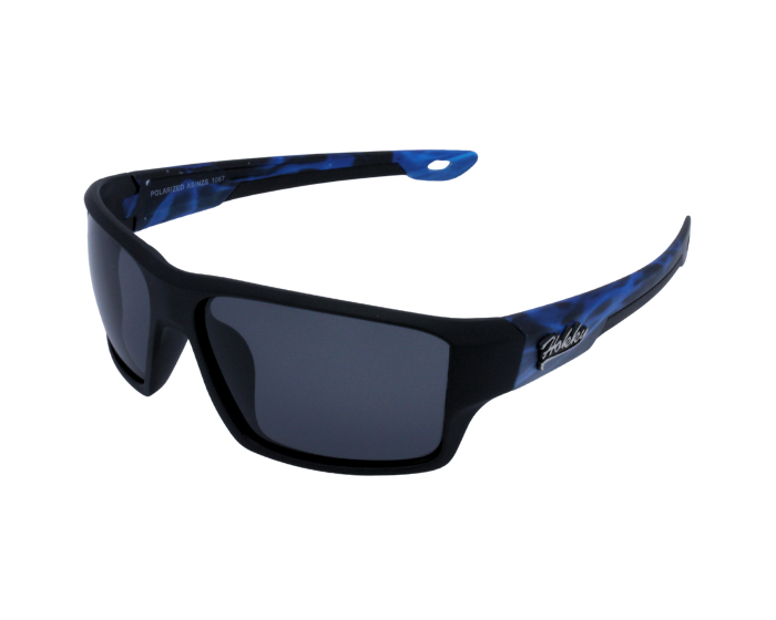A pair of 'Hokky Nebula' unisex sunglasses with black and blue frames, and anti-glare lenses.
