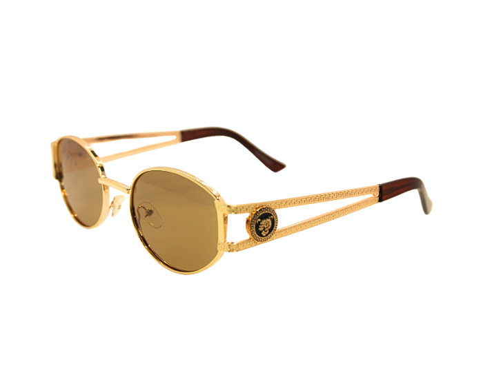 A pair of 'Regina' women's sunglasses with a gold metal frame and dark polarized lenses.