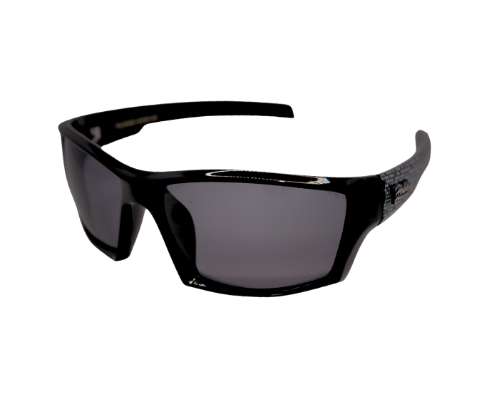 Front view of Hokky Sinclair sunglasses with a black frame and brown polarized lenses.