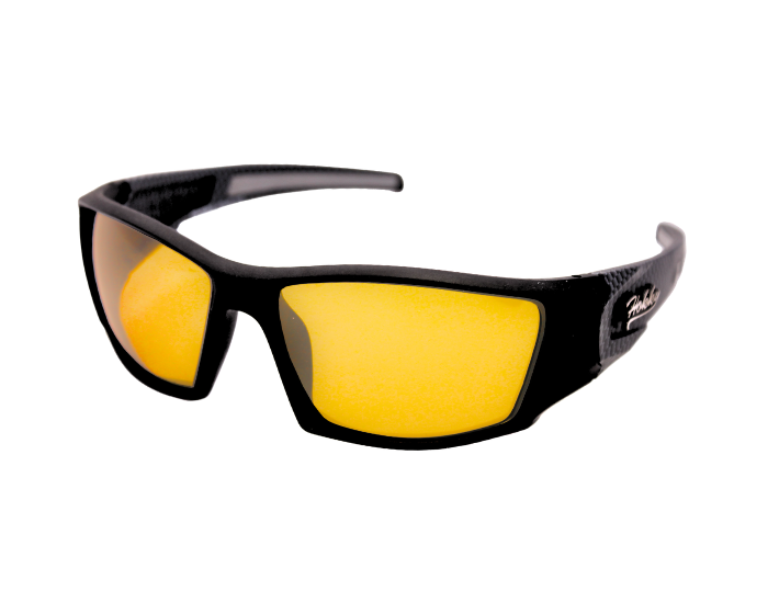 A pair of black Hokky 'Summit' sports sunglasses with polarized yellow lenses and an adjustable bridge.