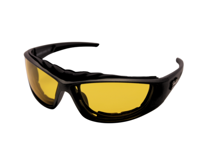 A pair of black Hokky Terrain sunglasses with polarised yellow lenses.
