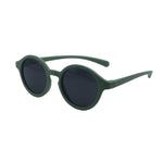 Green sunglasses with dark lenses on a white background