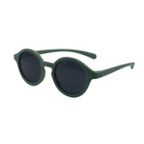 Green sunglasses with dark lenses on a white background